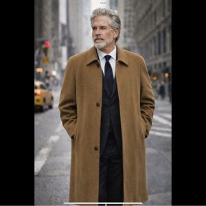 Andrew Fezza Cashmere Blend Classic Tailored Longline Brown Trench Overcoat XXL